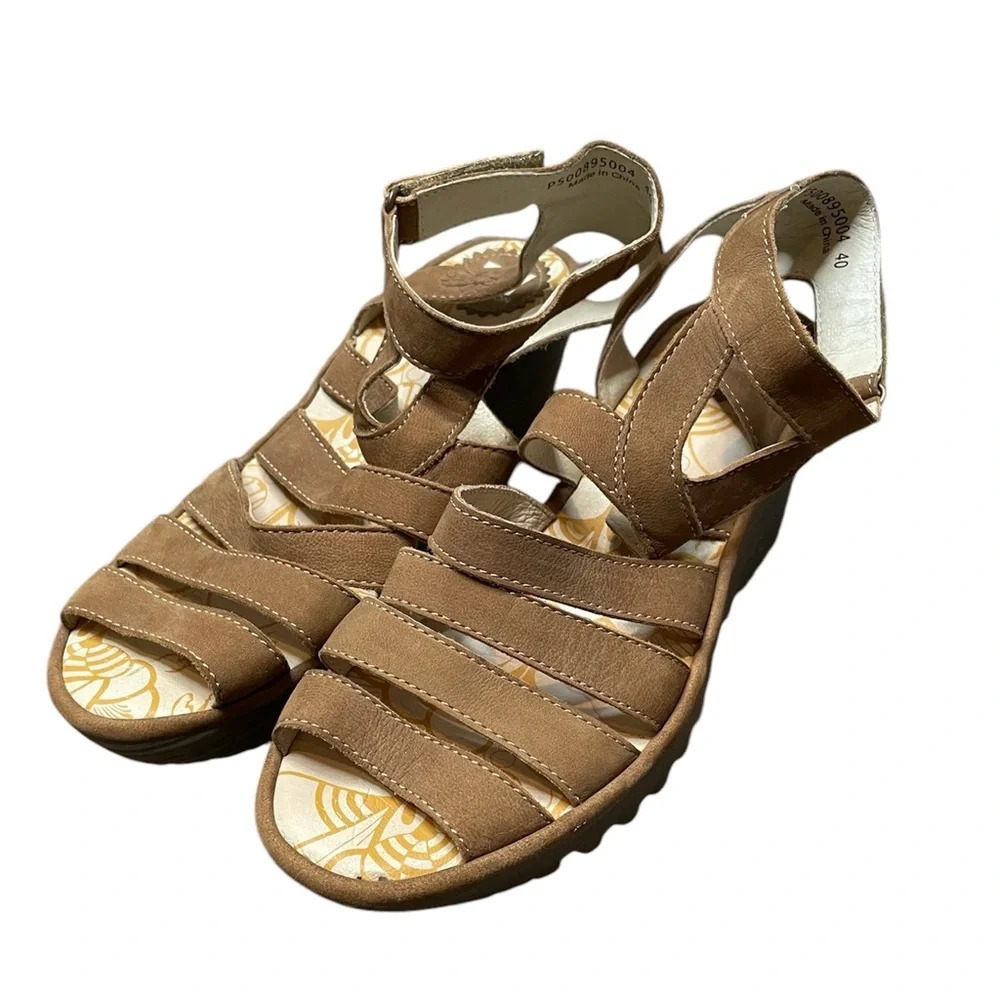 Fly London Yeba 895 Brown Suede Leather  Strappy Wedge Platform Sandals Size 40 - Picture 3 of 13